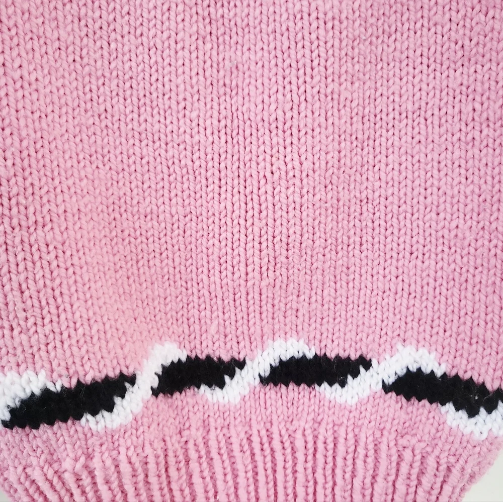 Vintage Girl's Hand Knit Pink Pullover Sweater M - Picture 4 of 5